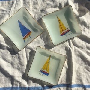 Vintage Glass Nautical Sailboat Dish / Trays Beach Decor